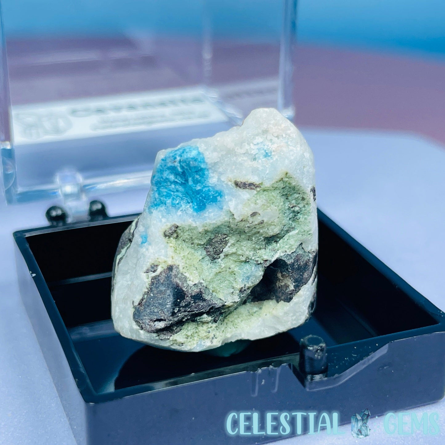 Rare Cavansite on Heulandite Mini Specimen in Box