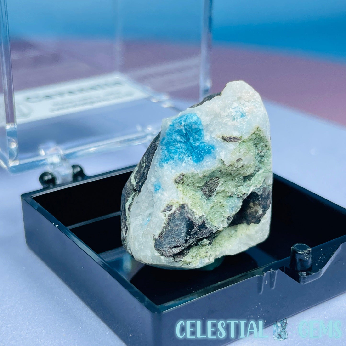 Rare Cavansite on Heulandite Mini Specimen in Box