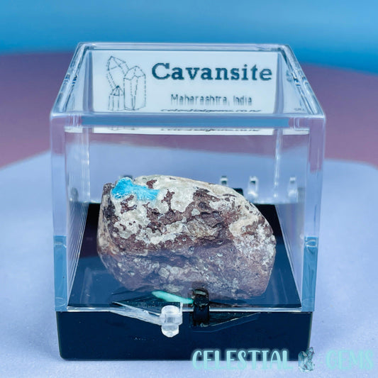 Rare Cavansite on Heulandite Mini Specimen in Box