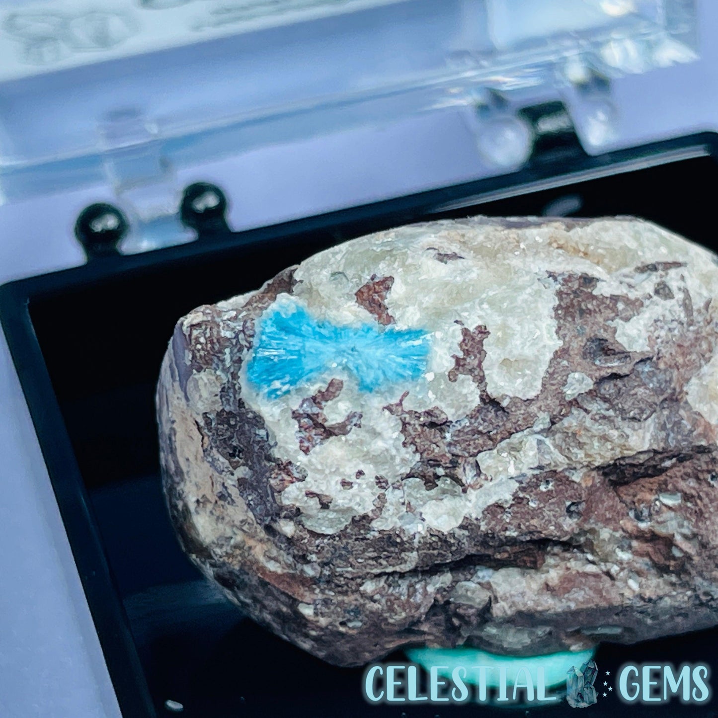 Rare Cavansite on Heulandite Mini Specimen in Box