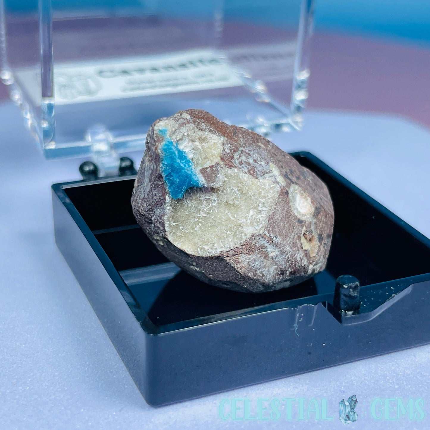 Rare Cavansite on Heulandite Mini Specimen in Box