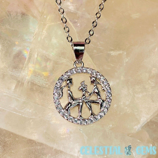 Gemini Zodiac 925 Silver + CZ Necklace