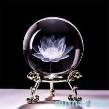 3D Glass Laser Engraved Medium Sphere / Ball / Paperweight 6cm - Lotus Flower