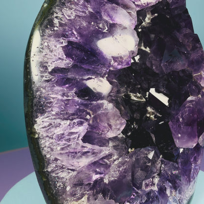 Amethyst Medium Semi-Polished Cluster Freeform with Agate (Video)