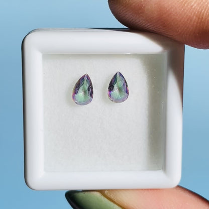 Mystic Topaz Set of 2 Faceted Pear-Cut Gemstones in Specimen Box