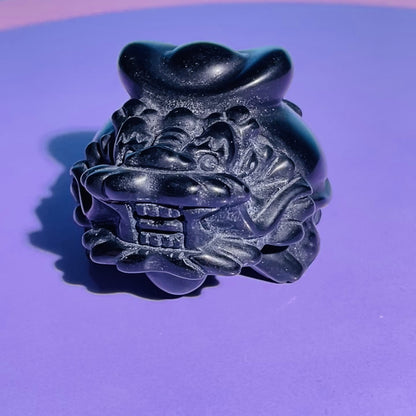 Obsidian 'Pixiu' Dragon with Gold Ingot Medium Carving