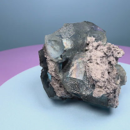 Octahedral Blue-Green Fluorite + Black Chalcedony Cluster Specimen, Fujian, China