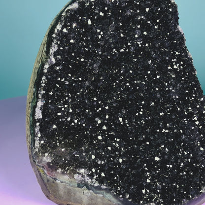 Black Amethyst Medium Semi-Polished Cluster Freeform with Agate (Video)