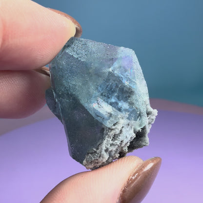 Octahedral Blue-Green Fluorite + Black Chalcedony Crystal Specimen, Fujian, China