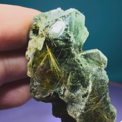 Gold Rutile Chlorite Quartz Raw Piece with Polished Seer Window