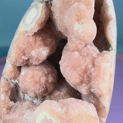 Druzy Pink Amethyst Flower Agate Medium Flame Freeform (Video)