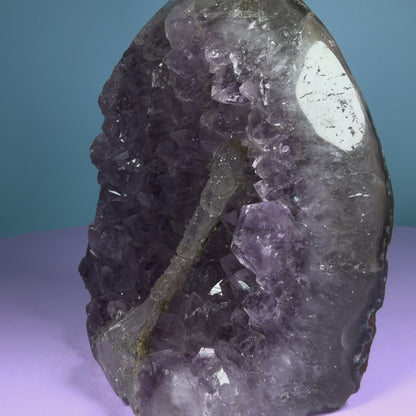 Amethyst Medium Semi-Polished Cluster Freeform with Calcite (Video)