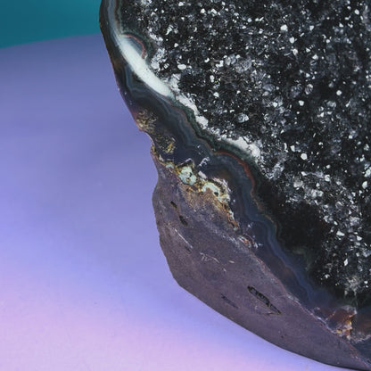 Black Amethyst Small Semi-Polished Cluster Freeform with Agate (Video)