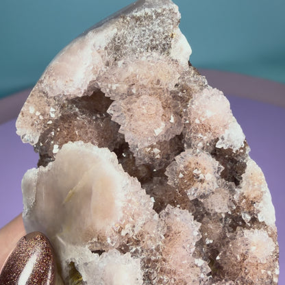 Druzy Pink Amethyst Flower Agate Small Flame Freeform (Video)