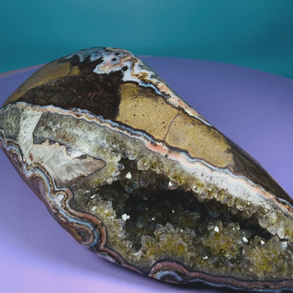 Citrine Medium Semi-Polished Geode with Blue Chalcedony (Video)