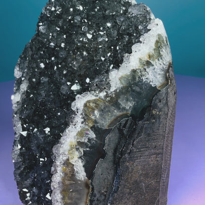 Black Amethyst Small Semi-Polished Cluster Freeform with Agate (Video)
