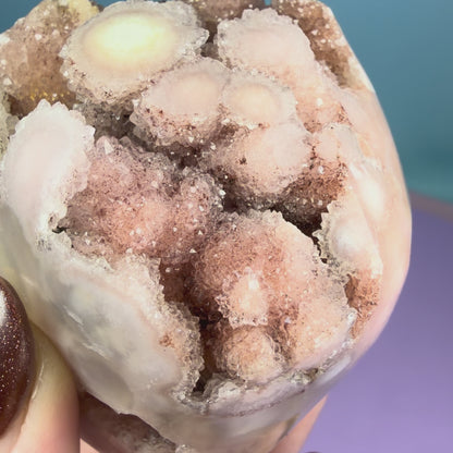 Druzy Pink Amethyst Flower Agate Medium Flame Freeform (Video)