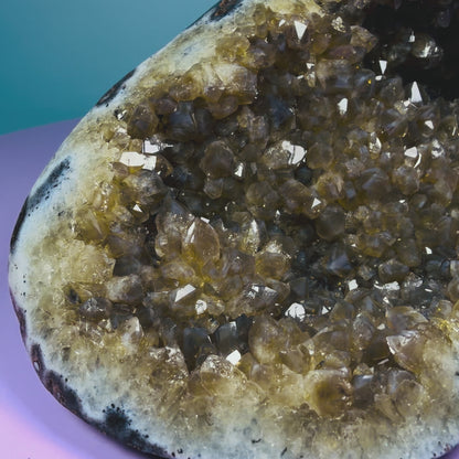 Citrine Medium Semi-Polished Geode with Blue Chalcedony (Video)