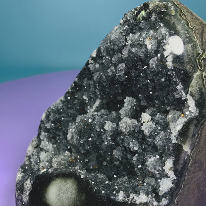 Black Amethyst Small Semi-Polished Cluster Freeform with Agate (Video)