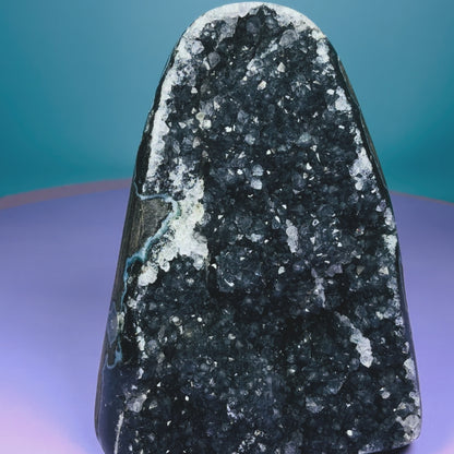 Black Amethyst Small Semi-Polished Cluster Freeform with Agate (Video)