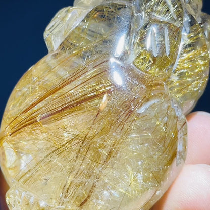 AAA Grade Gold Rutilated Quartz 'Pixiu' Dragon Frog Medium Carving (Video)