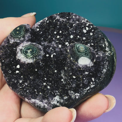 Amethyst Small Semi-Polished Cluster Freeform with Polished Agate Stalactites (Video)
