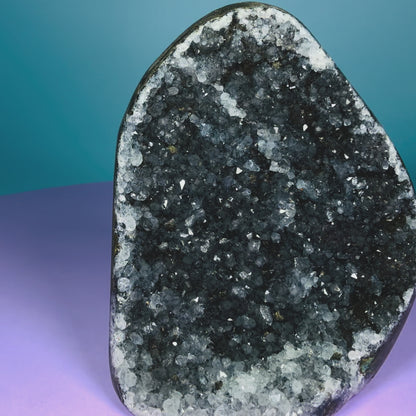 Black Amethyst Small Semi-Polished Cluster Freeform with Agate (Video)