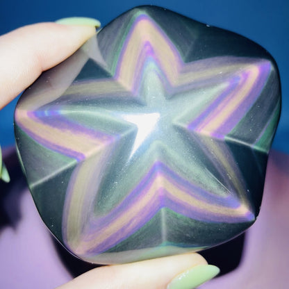 Rainbow Obsidian Star Medium Carving (Video)