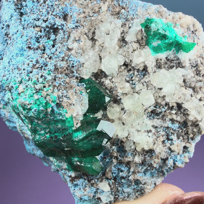 Rare Dioptase, Shattuckite + Calcite Cluster Specimen (Video)