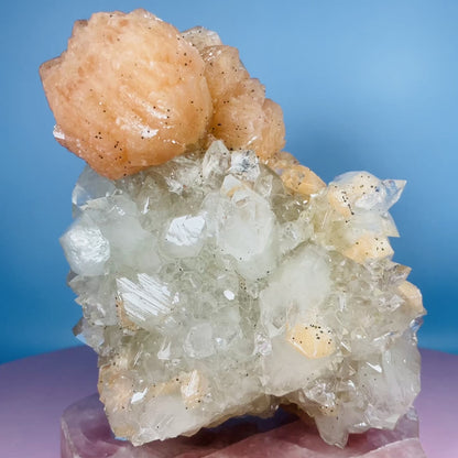 A Grade Diamond Apophyllite + AAA Grade Peach Stilbite Large Cluster