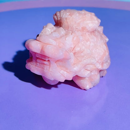 Pink Opal 'Pixiu' Dragon with Offering Shell Medium Carving