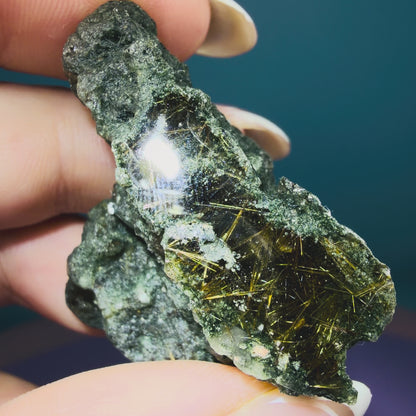 Gold Rutile Chlorite Quartz Raw Piece with Polished Seer Window