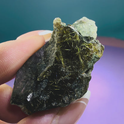 Gold Rutile Chlorite Quartz Raw Piece with Polished Seer Window