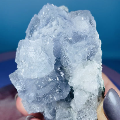 Blue Cubic Fluorite Medium Cluster Specimen with Calcite