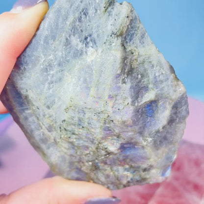 Rainbow Labradorite Small Semi-Polished Slab Piece (Video)