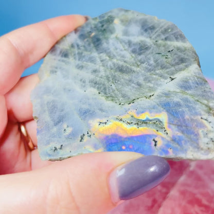 Rainbow Labradorite Small Semi-Polished Slab Piece (Video)
