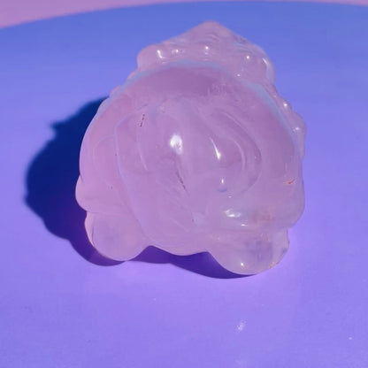 Star Flash Rose Quartz 'Pixiu' Dragon Medium Carving