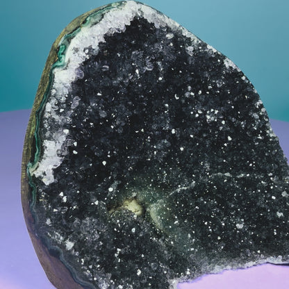 Black Amethyst Small Semi-Polished Cluster Freeform with Agate (Video)