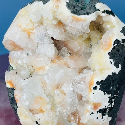 Peach Heulandite Cluster Geode Standing Medium Freeform