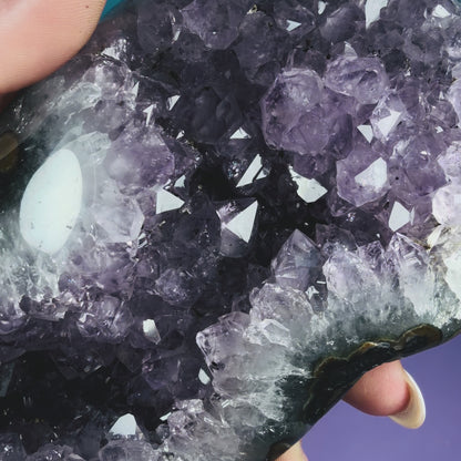 Amethyst Large Semi-Polished Geode Freeform with Polished Agate (Video)
