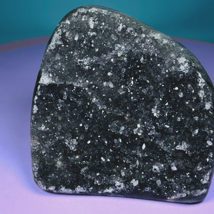 Black Amethyst Small Semi-Polished Cluster Freeform with Agate (Video)