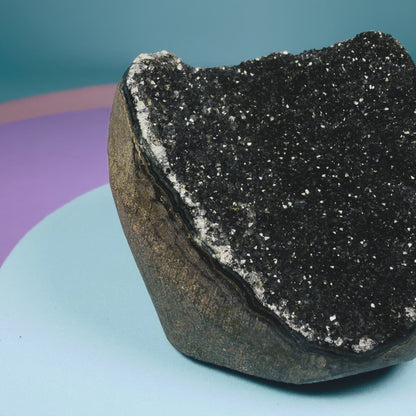 Black Amethyst Small Semi-Polished Cluster Freeform with Agate (Video)