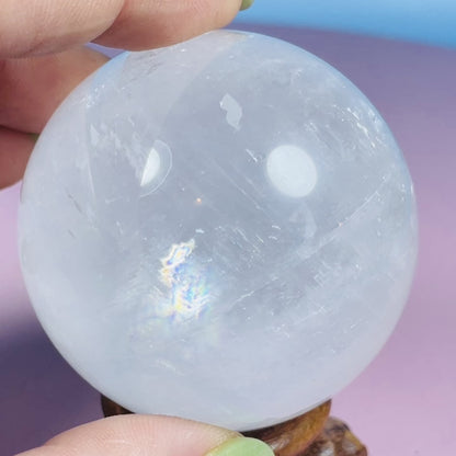 Optical White Calcite Medium Sphere (Video)