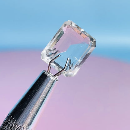 White Topaz Faceted Emerald-Cut Gemstone in Specimen Box