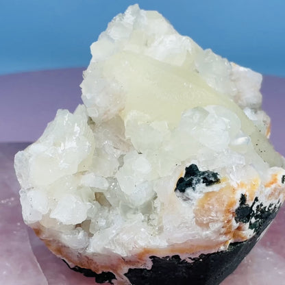 Peach Heulandite + Calcite Cluster Geode Medium Standing Freeform