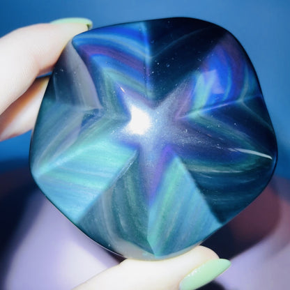 Rainbow Obsidian Star Medium Carving (Video)