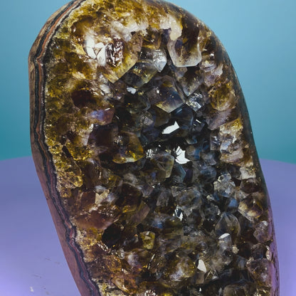Citrine Small Semi-Polished Cluster Freeform with Blue Chalcedony (Video)