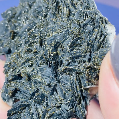 Black Barite Small Cluster Plate with Vanadinite Sparkles
