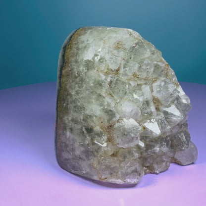 Green Prasiolite Amethyst Small Semi-Polished Cluster Freeform with Agate (Video)