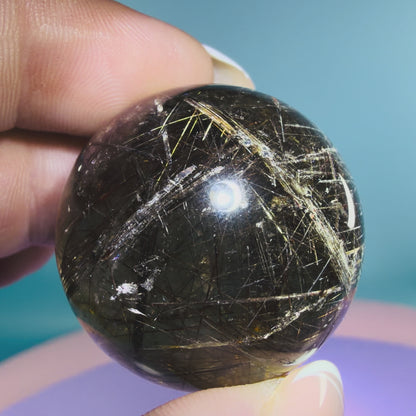 Silver + Copper Rutile Smoky Quartz Small Sphere